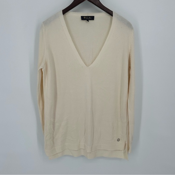 Loro Piana Silk Cotton Deep V Sweater Pullover Quiet Luxury Designer Size 44 10